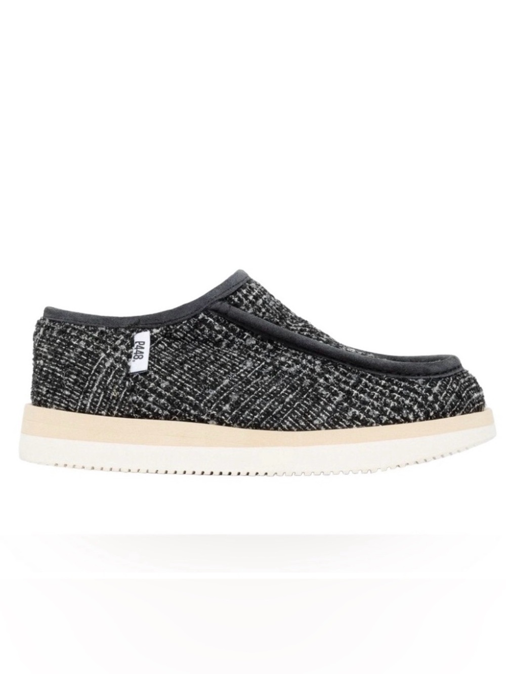 P448 Bubble Shaka Black Woven Slip-On Sneakers Women's Size 7 NWOB Cozy Casual